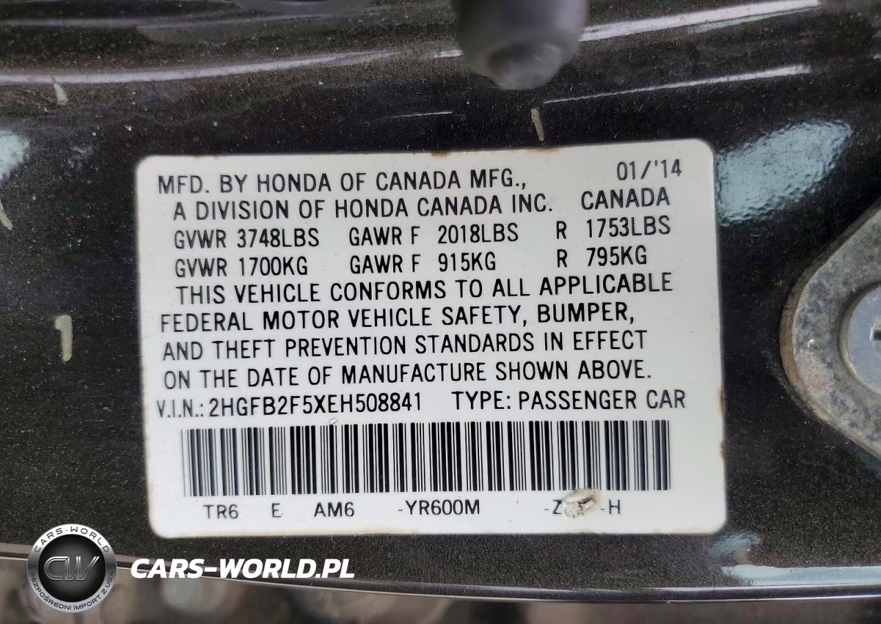 2014 Honda Civic Lx VIN:2HGFB2F5XEH508841 - 12