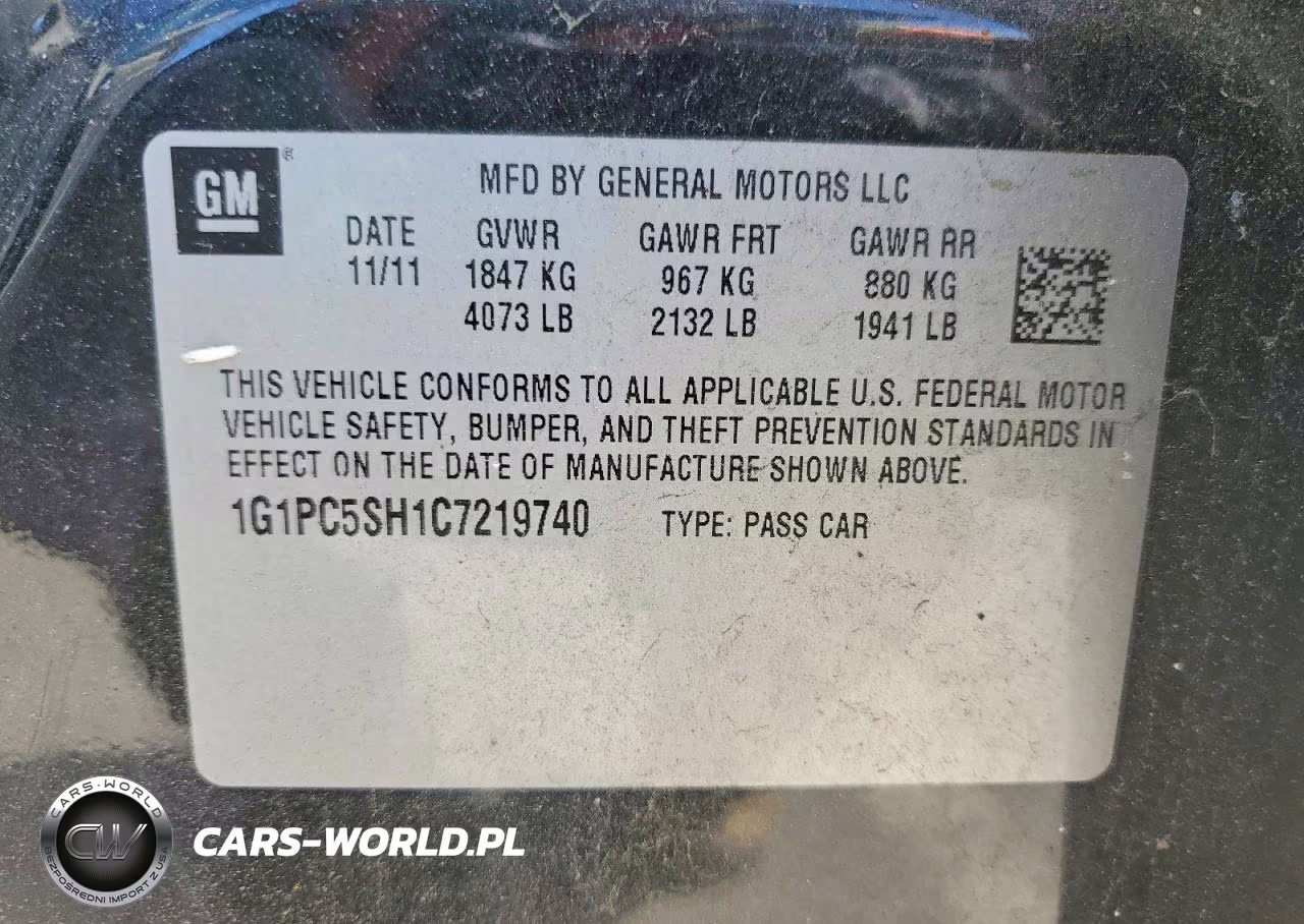 2012 Chevrolet Cruze Ls VIN:1G1PC5SH1C7219740 - 12