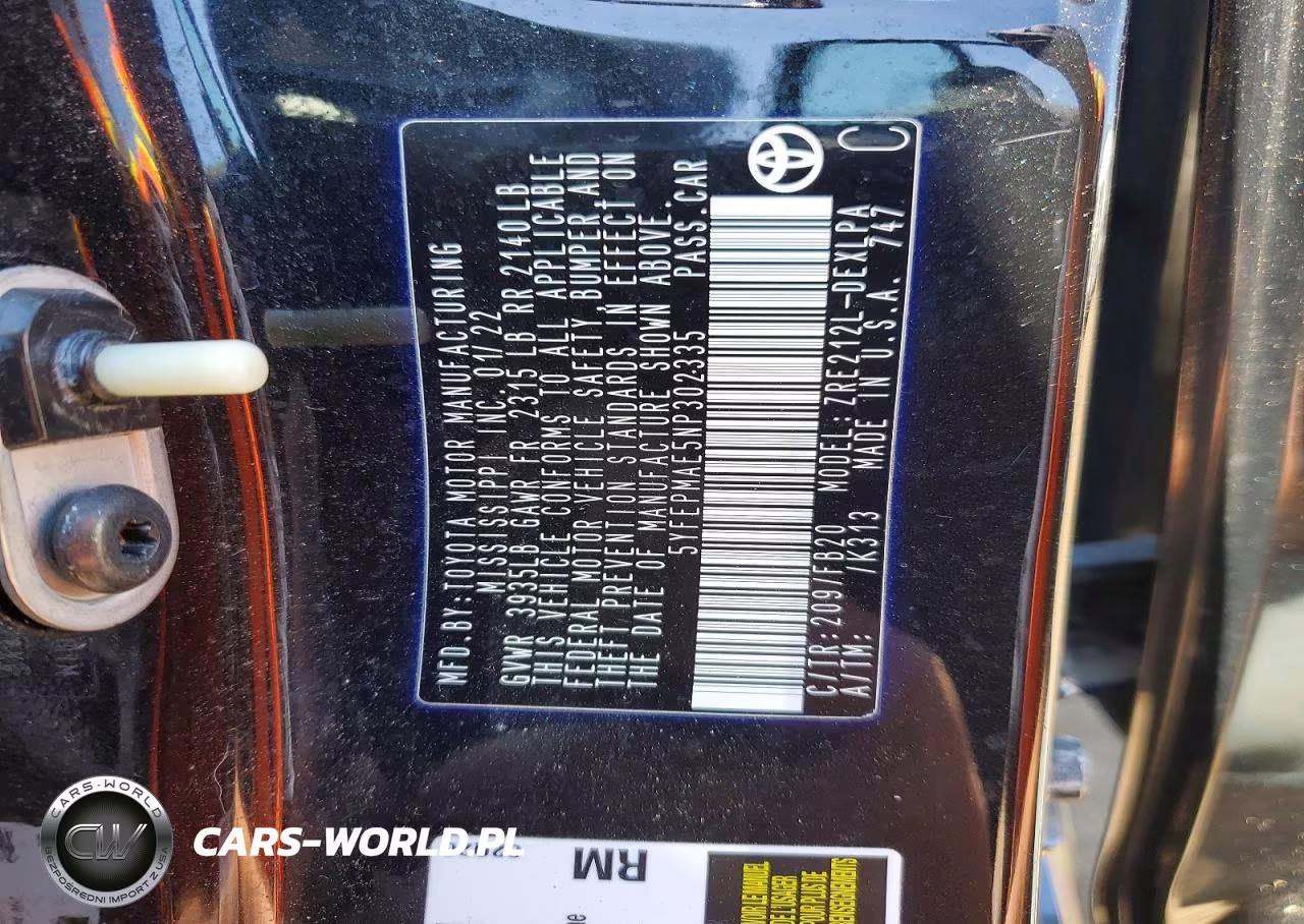 2022 Toyota Corolla Le VIN:5YFEPMAE5NP302335 - 12