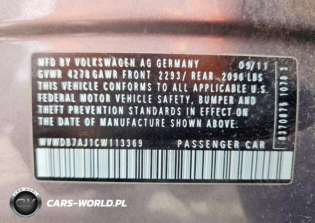 2012 Volkswagen Golf VIN:WVWDB7AJ1CW113369 - 13