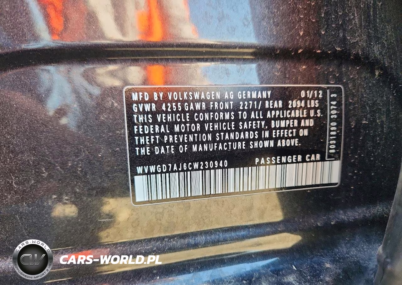 2012 Volkswagen Gti VIN:WVWGD7AJ6CW230940 - 12