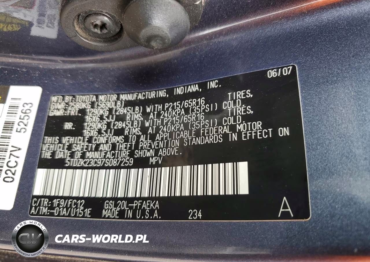 2007 Toyota Sienna Le 7-Passenger VIN:5TDZK23C97S087259 - 13