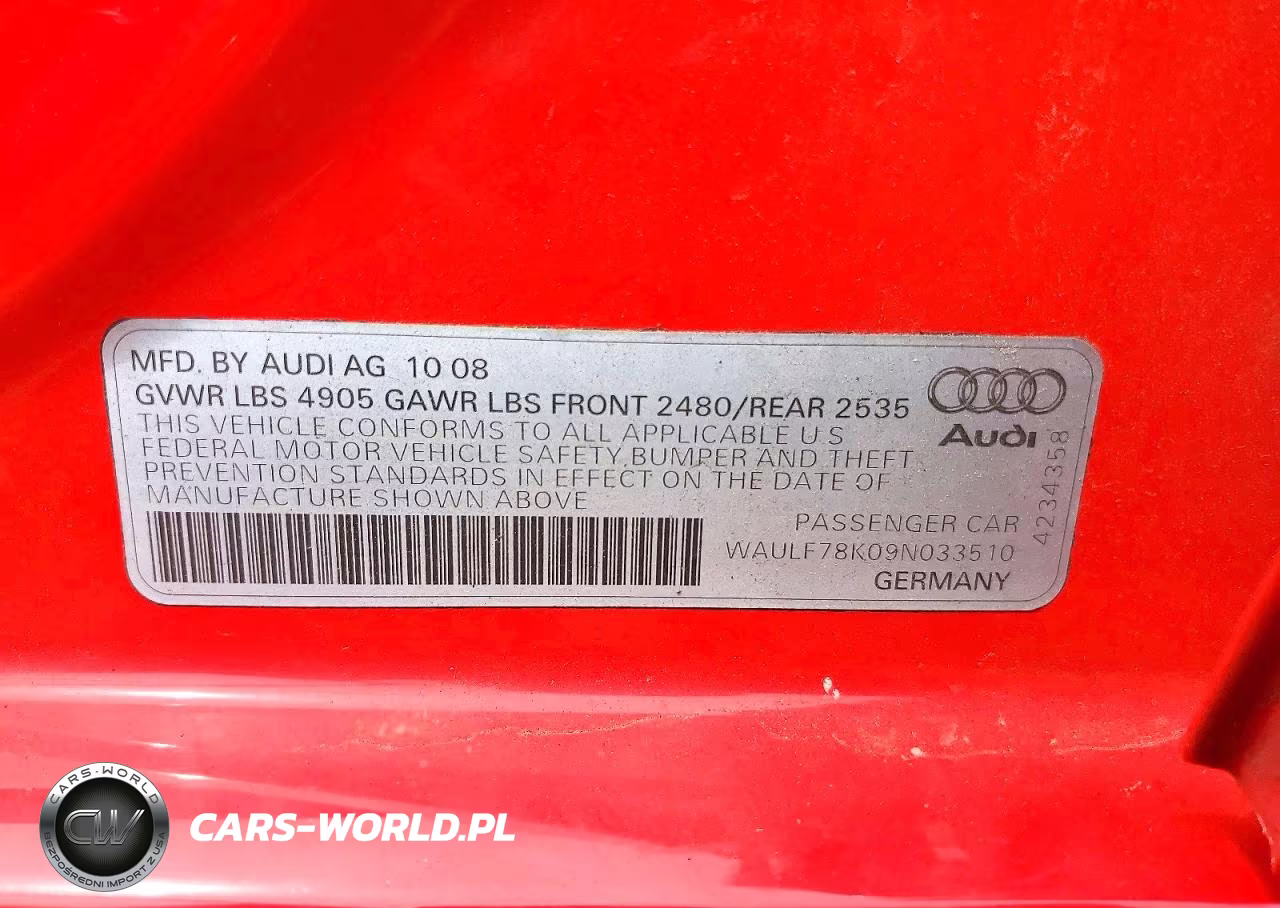 2009 Audi A4 VIN:WAULF78K09N033510 - 12