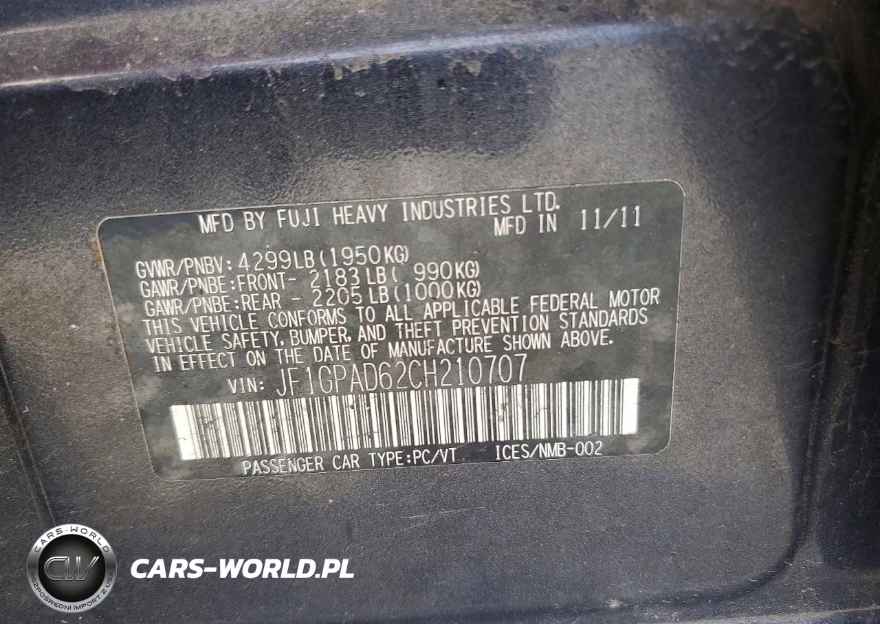 2012 Subaru Impreza VIN:JF1GPAD62CH210707 - 12