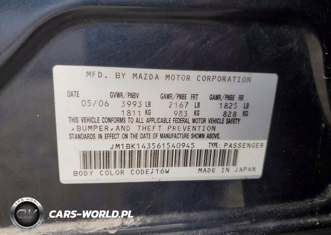 2006 Mazda 3 Hatchback VIN:JM1BK143561540945 - 12