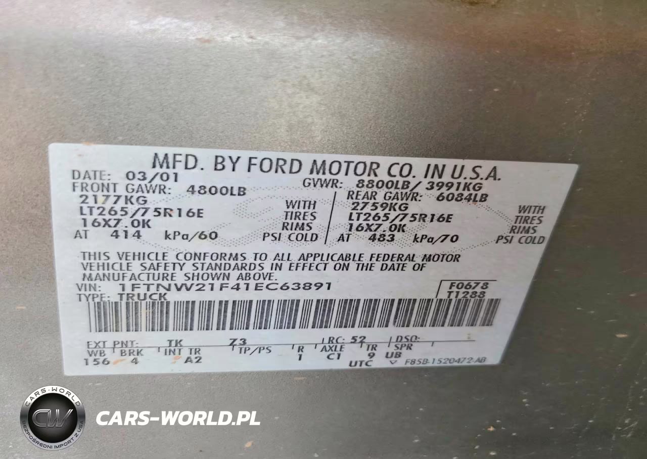 2001 Ford F250 Super Duty VIN:1FTNW21F41EC63891 - 12