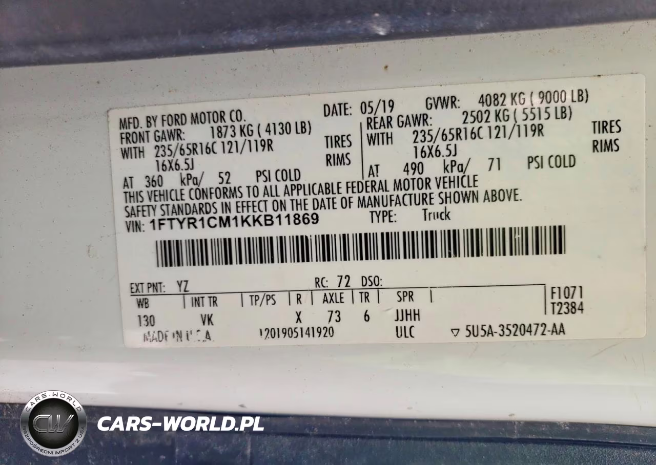 2019 Ford Transit T-250 VIN:1FTYR1CM1KKB11869 - 13