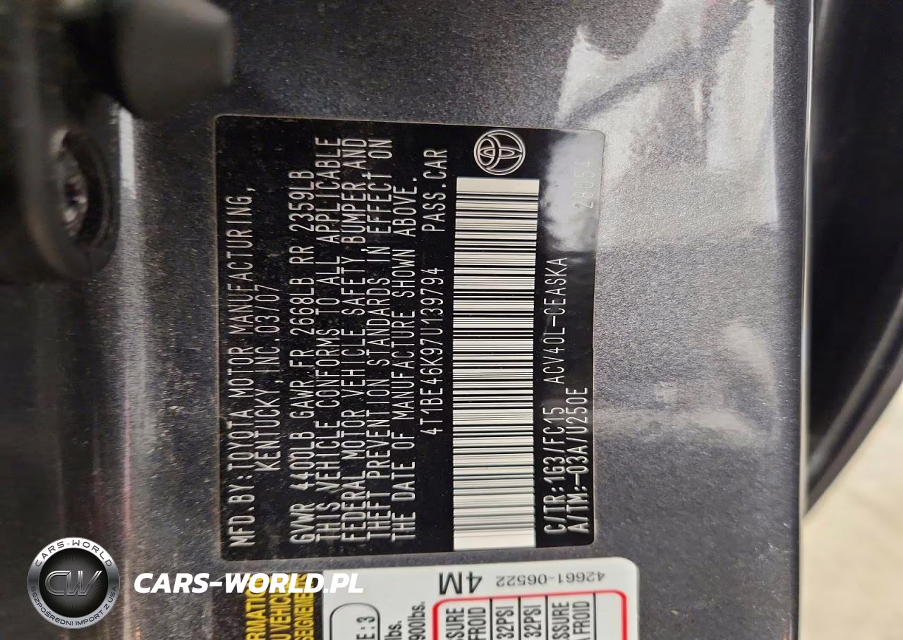 2007 Toyota Camry Se VIN:4T1BE46K97U139794 - 12
