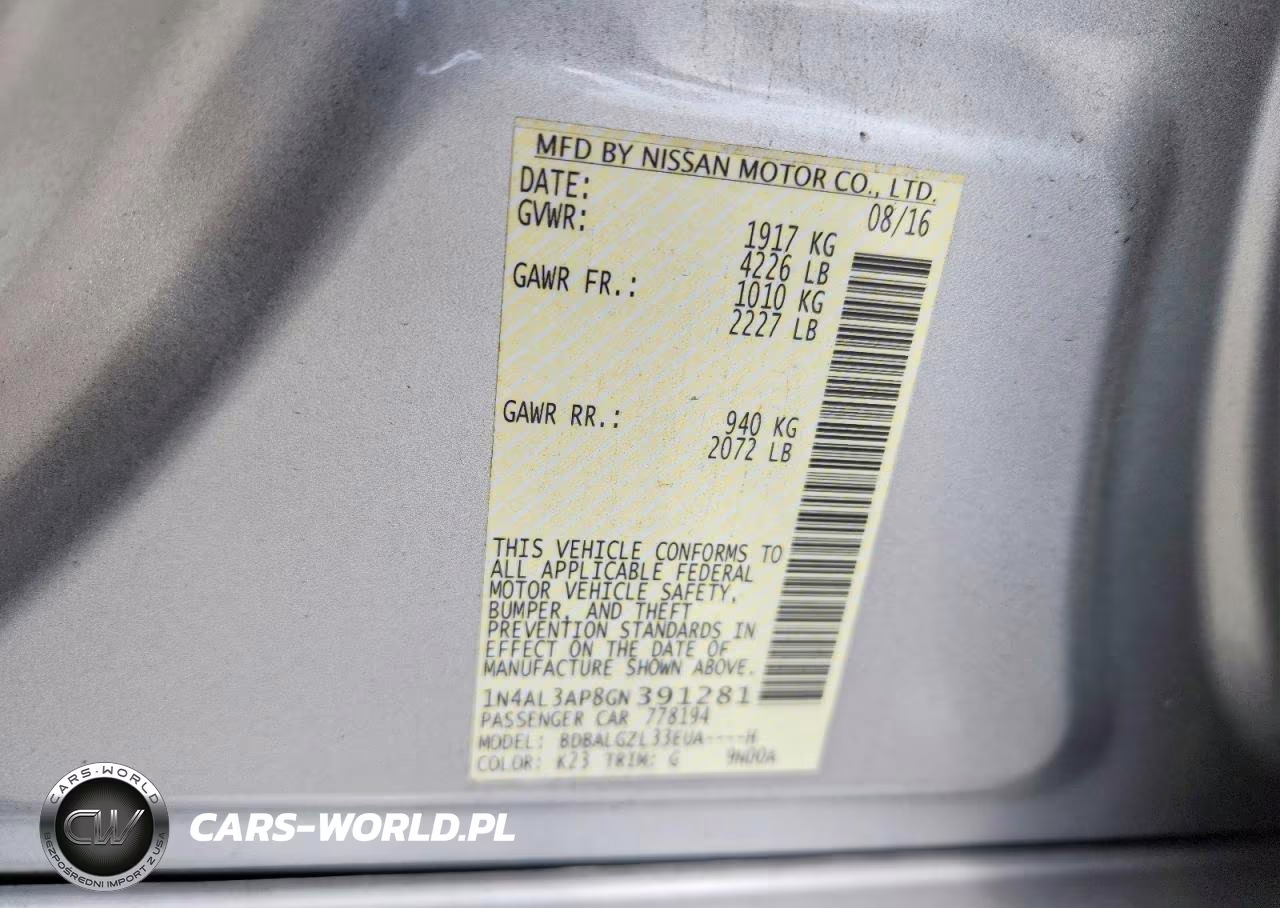 2016 Nissan Altima 2.5 S VIN:1N4AL3AP8GN391281 - 13