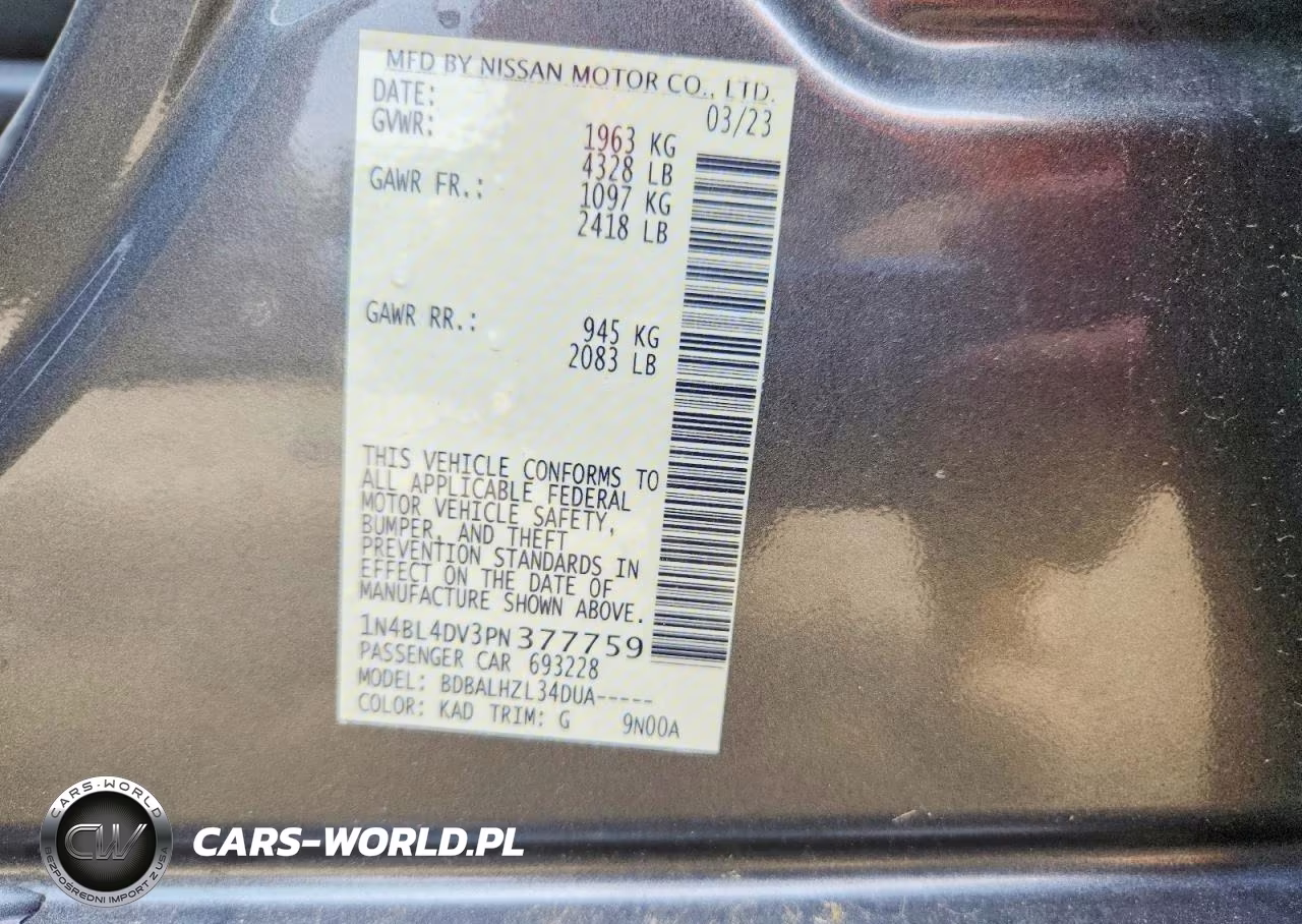 2023 Nissan Altima Sv VIN:1N4BL4DV3PN377759 - 12
