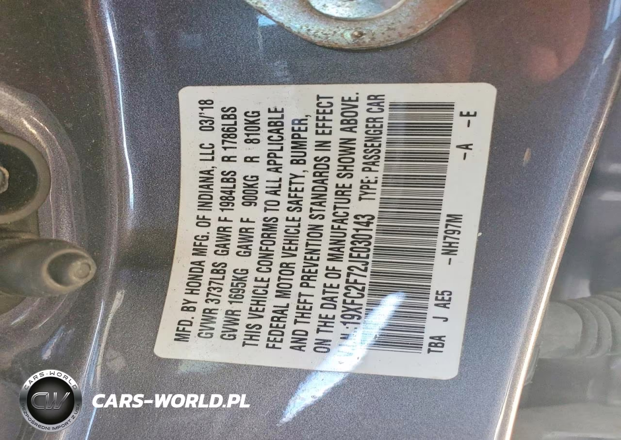 2018 Honda Civc VIN:19XFC2F72JE030143 - 12