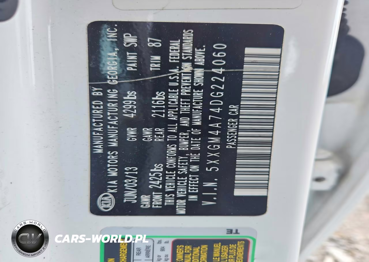 2013 Kia Olx VIN:5XXGM4A74DG224060 - 13