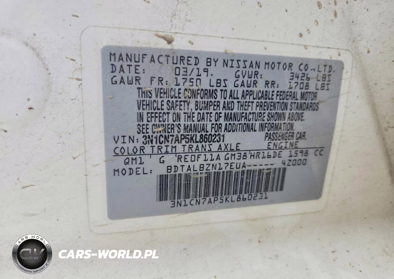2019 Nissan Versa Sv VIN:3N1CN7AP5KL860231 - 12