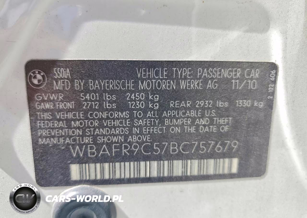 2011 BMW 550 I VIN:WBAFR9C57BC757679 - 12