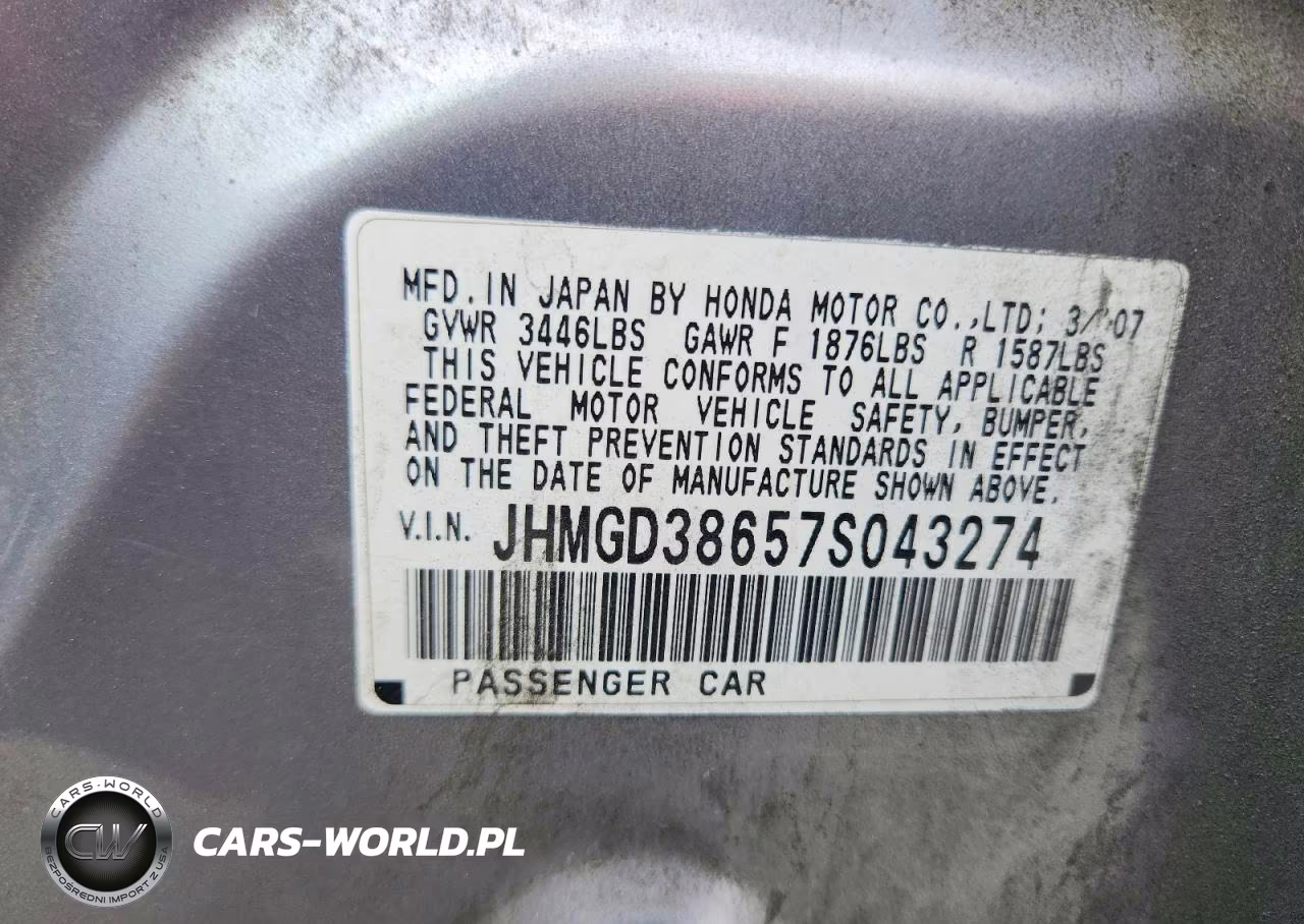 2007 Honda Fit S VIN:JHMGD38657S043274 - 13