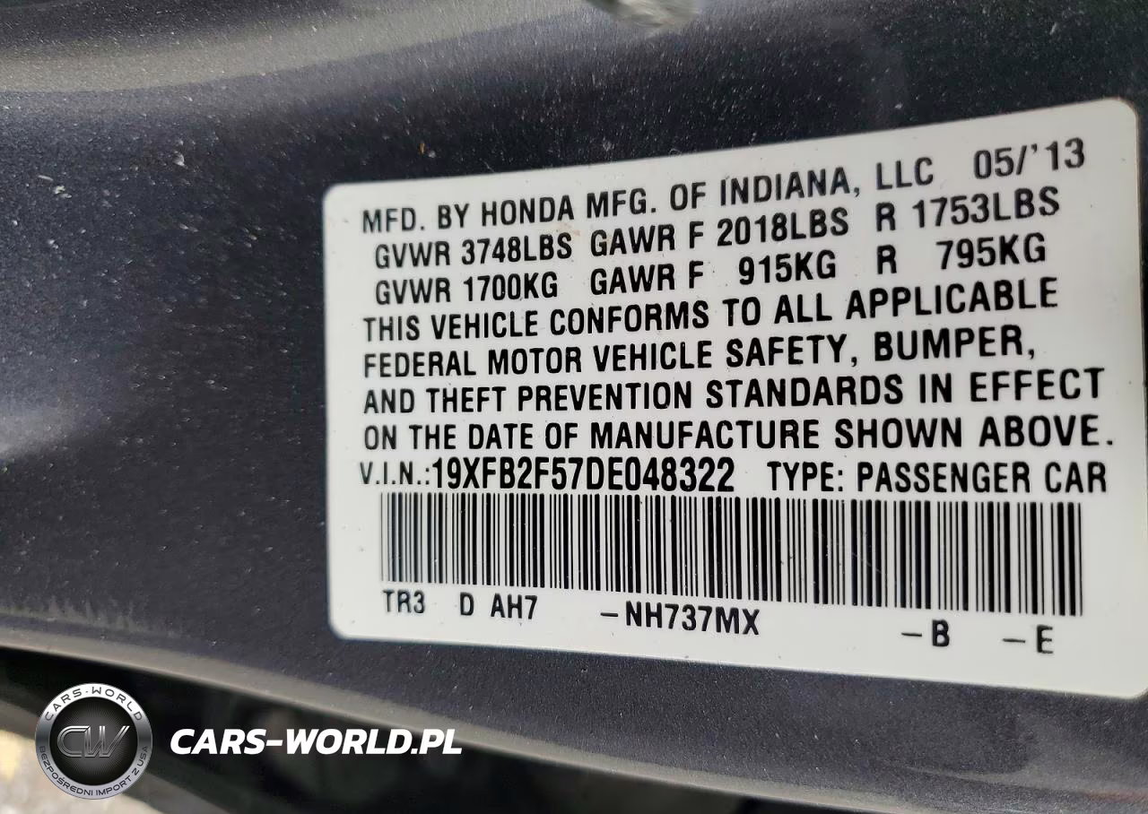 2013 Honda Civic Lx VIN:19XFB2F57DE048322 - 12