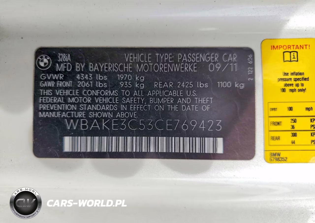 2012 BMW 328 I VIN:WBAKE3C53CE769423 - 12