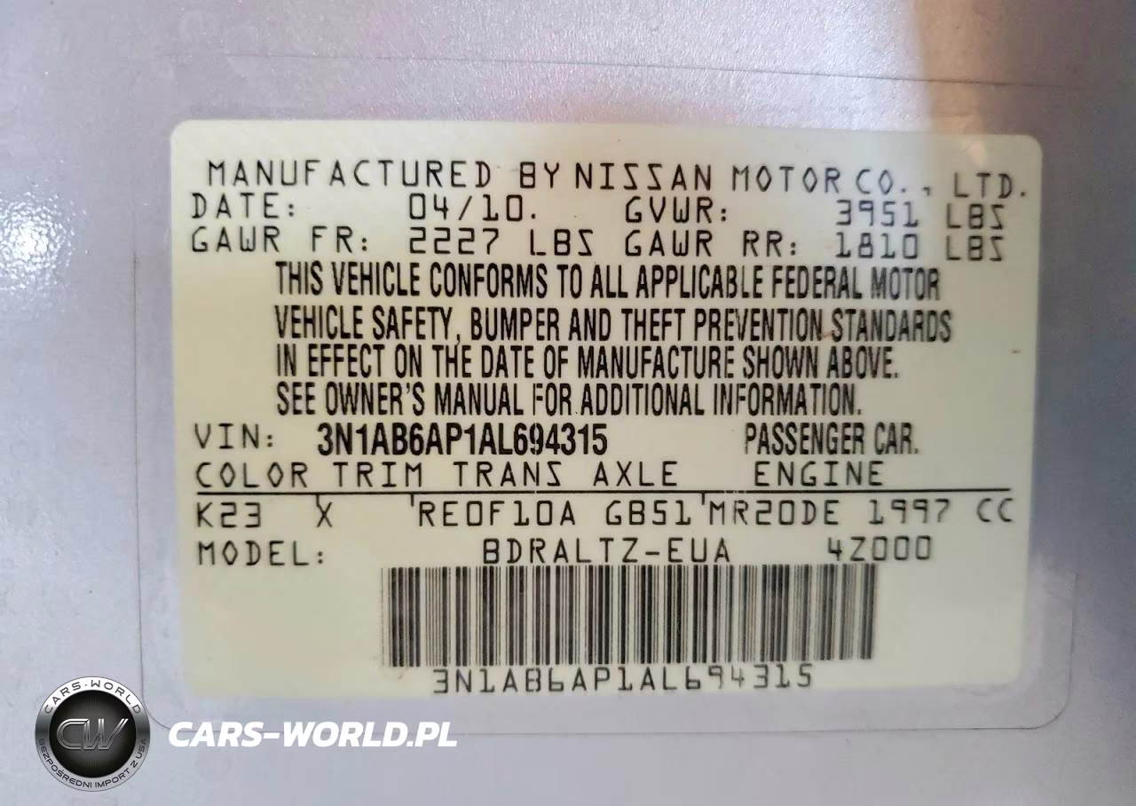 2010 Nissan Sentra 2.0 VIN:3N1AB6AP1AL694315 - 12