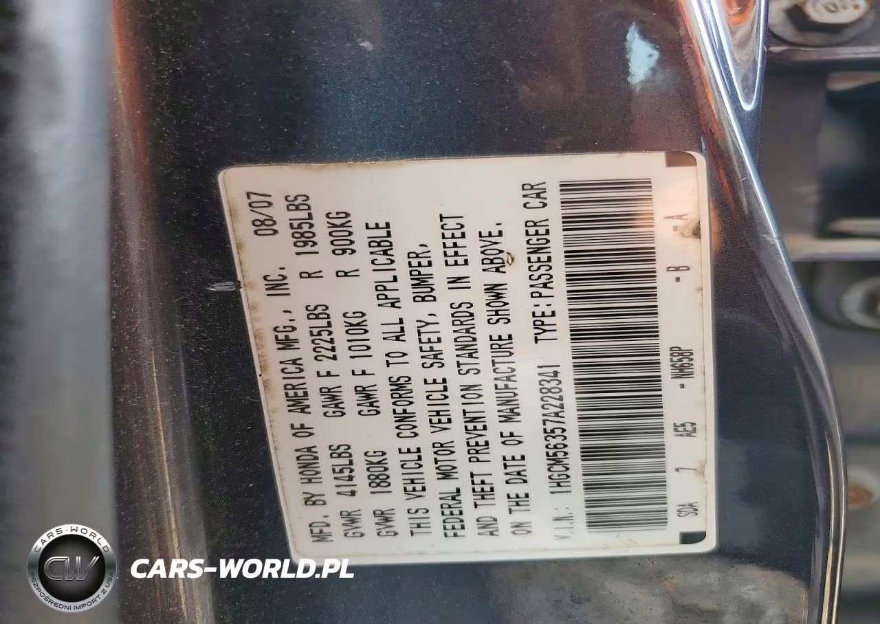 2007 Honda Accord Se VIN:1HGCM56357A228341 - 12