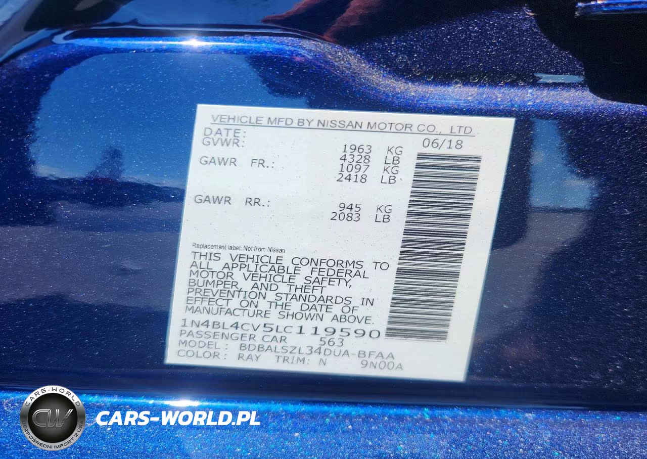 2020 Nissan Altima Sr VIN:1N4BL4CV5LC119590 - 12