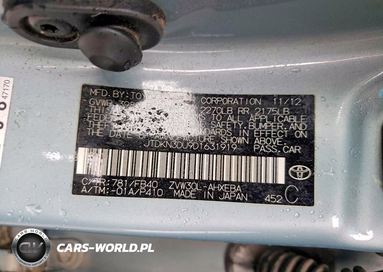 2013 Toyota Prius Two VIN:JTDKN3DU9D1631919 - 12