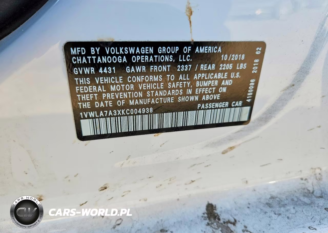 2019 Volkswagen Passat Wolfsburg VIN:1VWLA7A3XKC004938 - 12