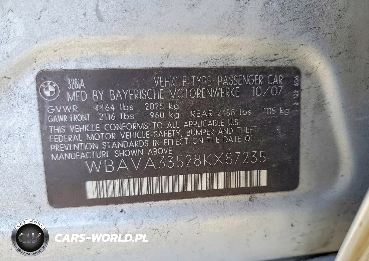 2008 BMW 328 I VIN:WBAVA33528KX87235 - 12