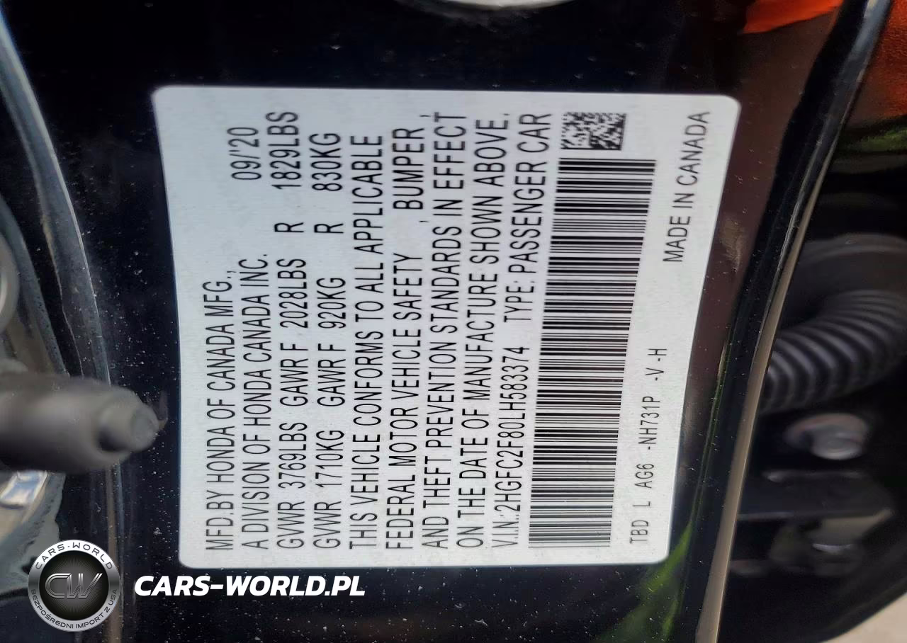 2020 Honda Civic Sport VIN:2HGFC2F80LH583374 - 13