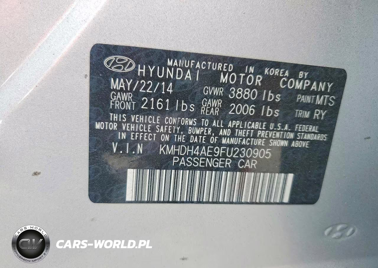 2015 HYUNDAI ELANTRA SE VIN:KMHDH4AE9FU230905 - 12
