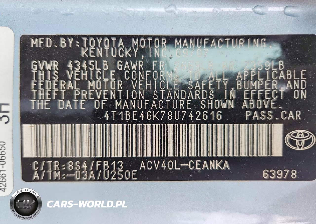 2008 Toyota Camry Le VIN:4T1BE46K78U742616 - 12