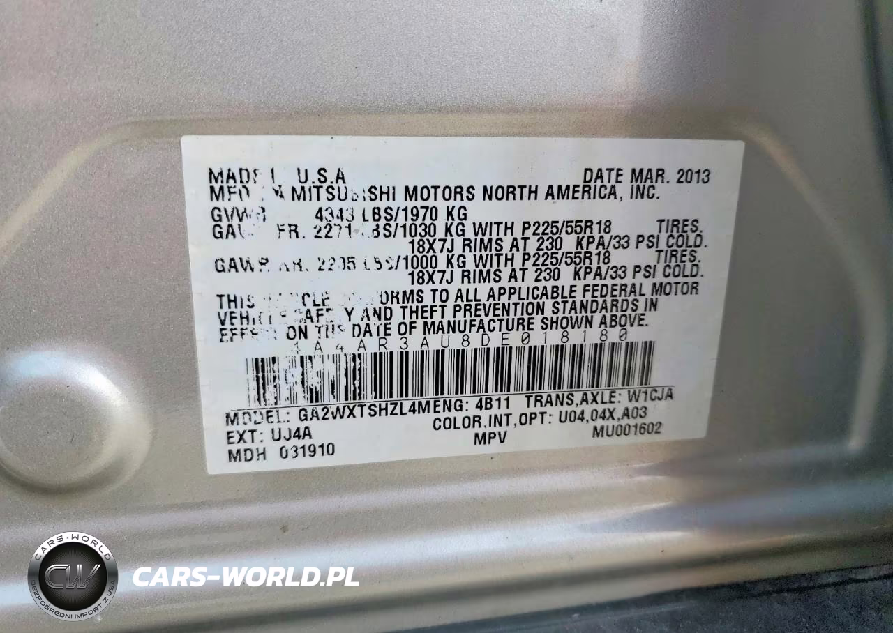 2013 Mitsubishi Outlander Sport Es VIN:4A4AR3AU8DE018180 - 13
