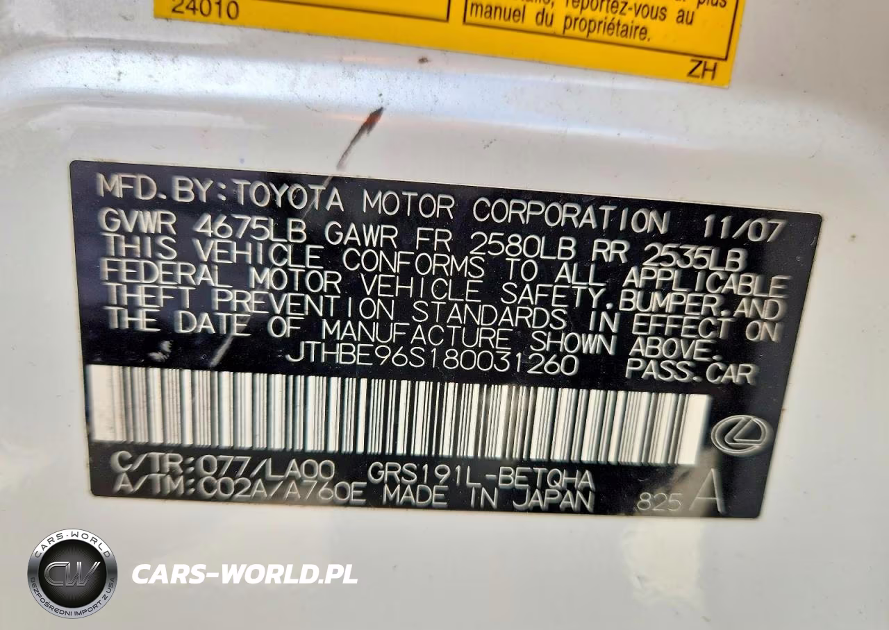 2008 Lexus Gs 350 VIN:JTHBE96S180031260 - 12
