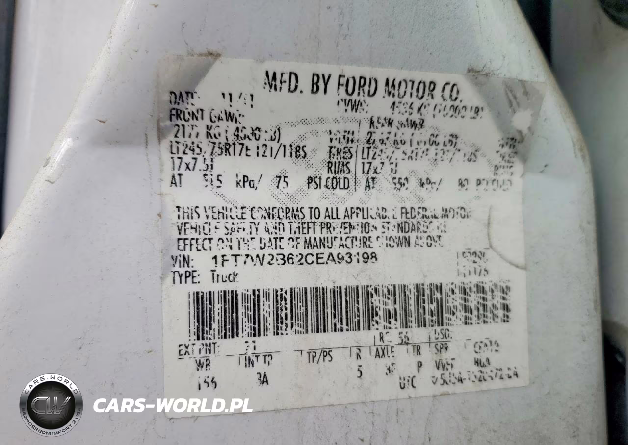 2012 Ford F250 Super Duty VIN:1FT7W2B62CEA93198 - 12