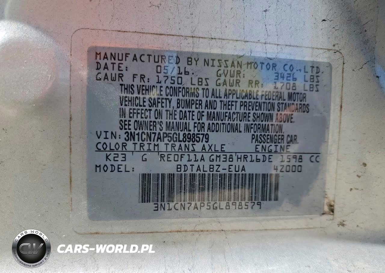 2016 Nissan Versa 1.6 Sv VIN:3N1CN7AP5GL898579 - 14