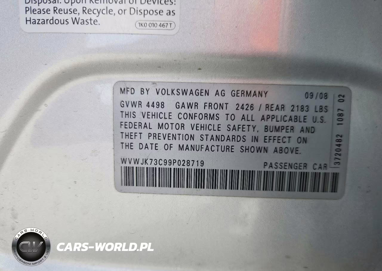 2009 Volkswagen Passat Turbo VIN:WVWJK73C99P028719 - 12