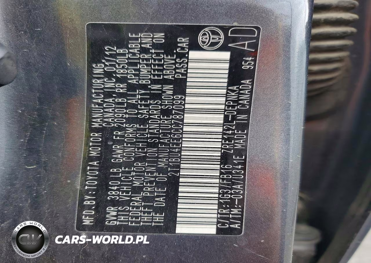 2012 Toyota Corolla Le VIN:2T1BU4EE6CC787099 - 12