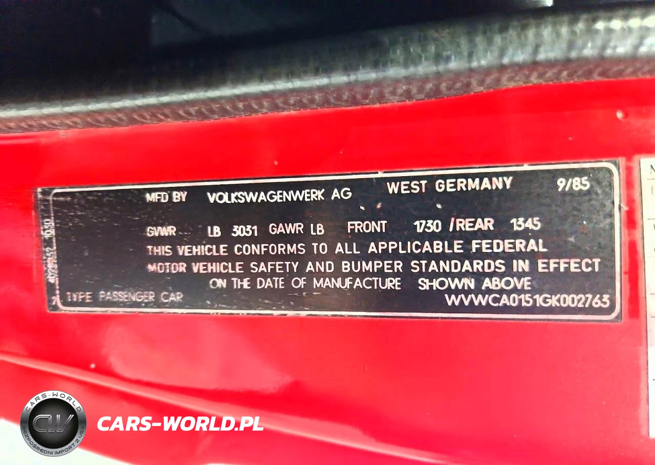 1986 Volkswagen Cabriolet VIN:WVWCA0151GK002763 - 12