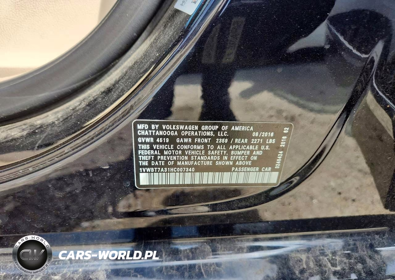 2017 Volkswagen Passat Se VIN:1VWBT7A31HC007340 - 12