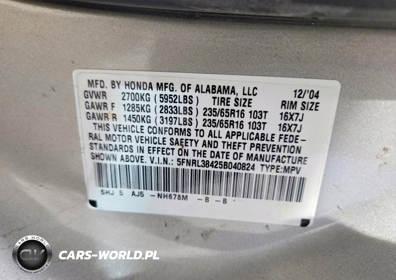 2005 Honda Odyssey Ex VIN:5FNRL38425B040824 - 13