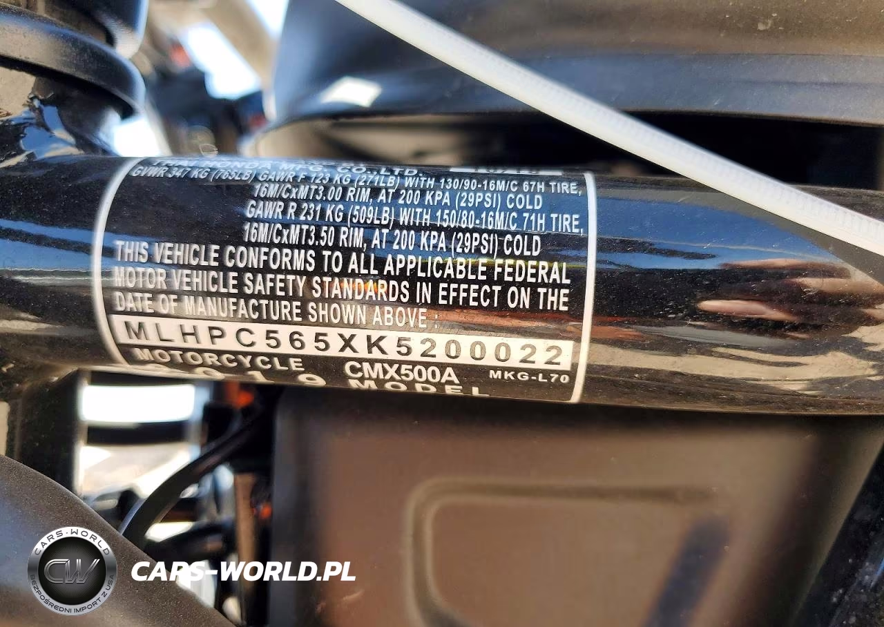 2019 Honda Cmx500 A VIN:MLHPC565XK5200022 - 9