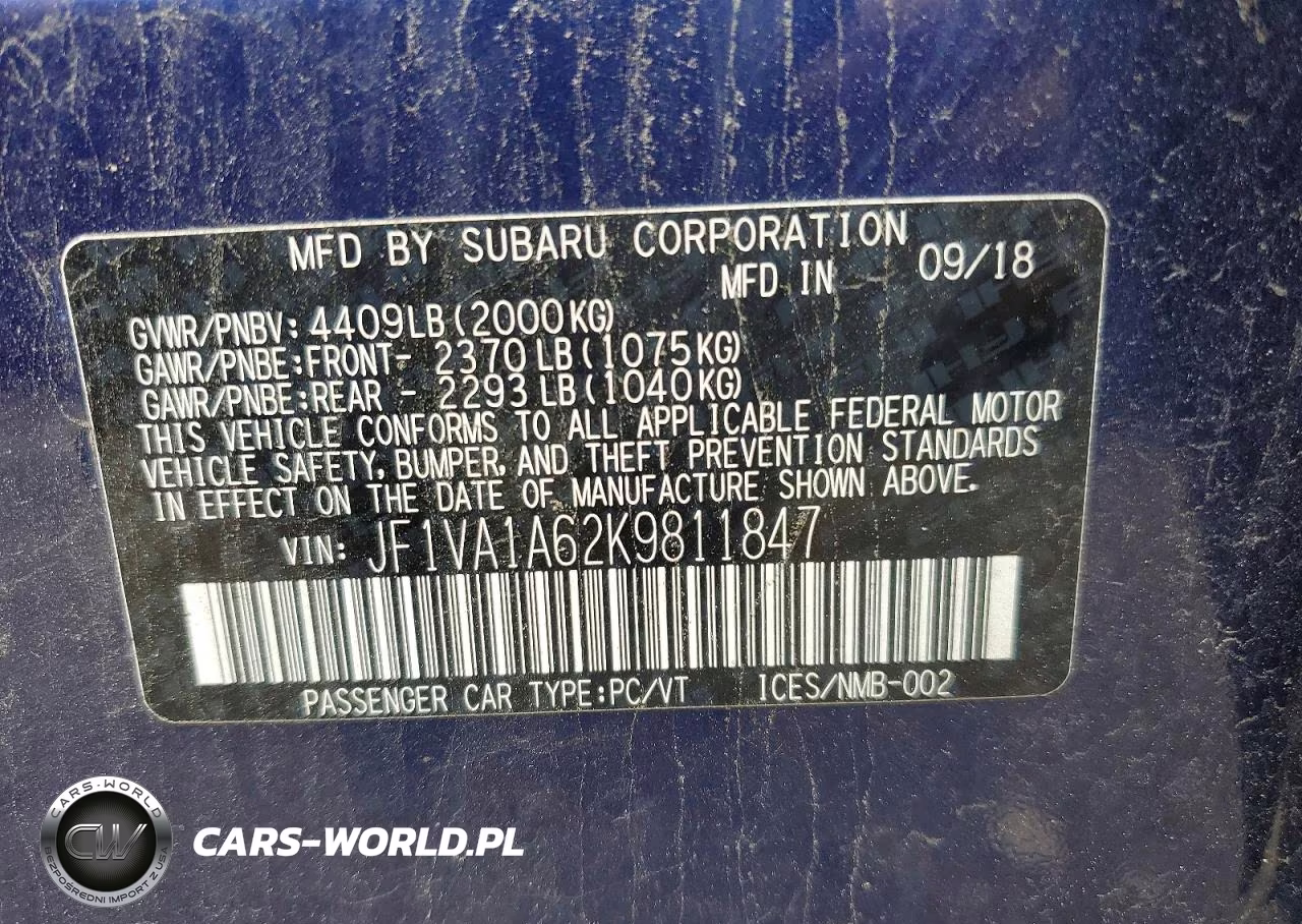 2019 Subaru Wrx VIN:JF1VA1A62K9811847 - 12