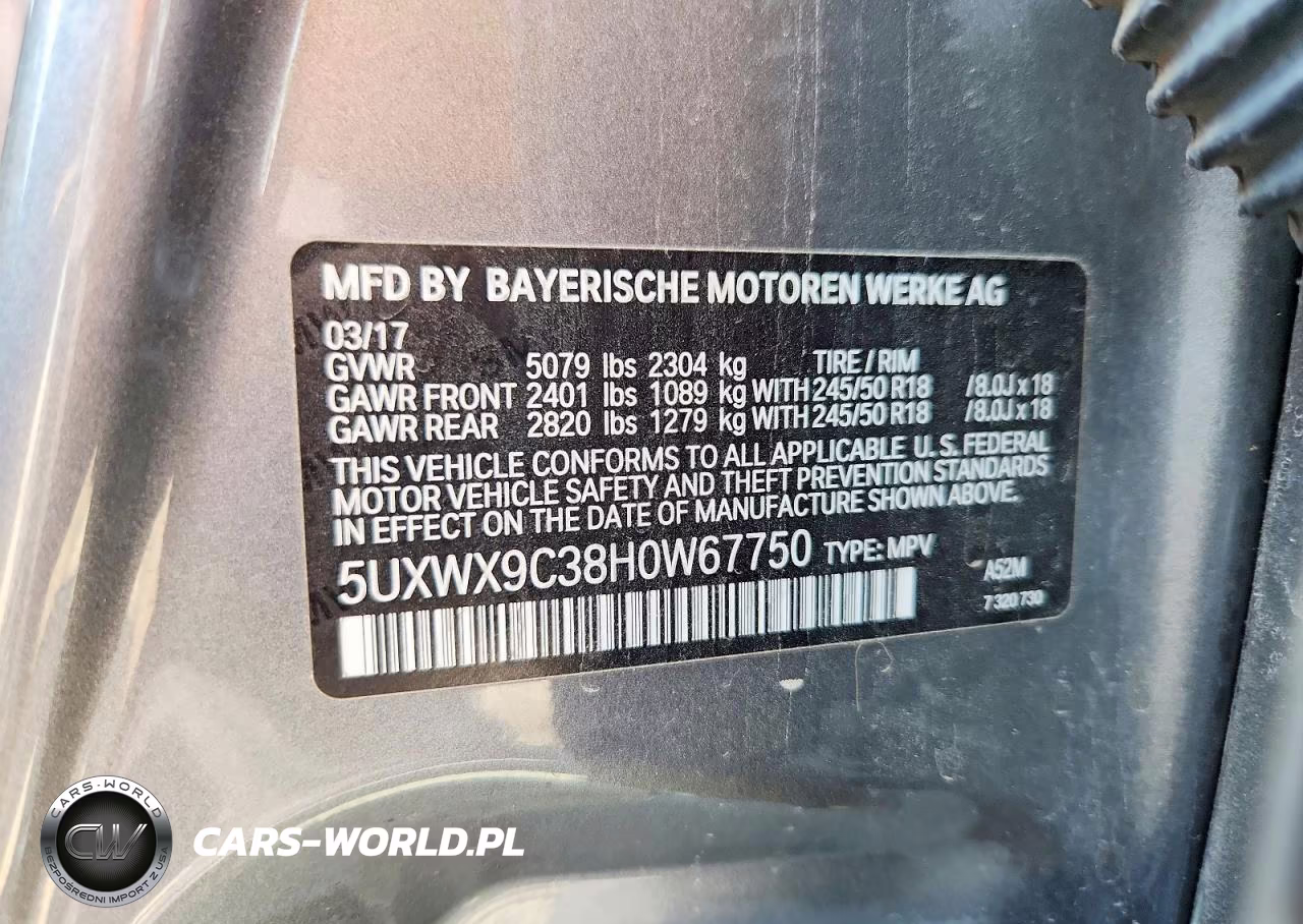 2017 BMW X3 xDrive28I VIN:5UXWX9C38H0W67750 - 13