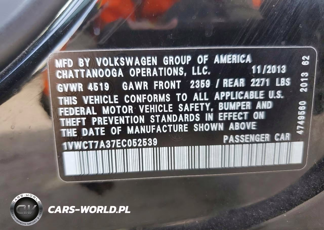 2014 Volkswagen Passat Sel VIN:1VWCT7A37EC052539 - 12