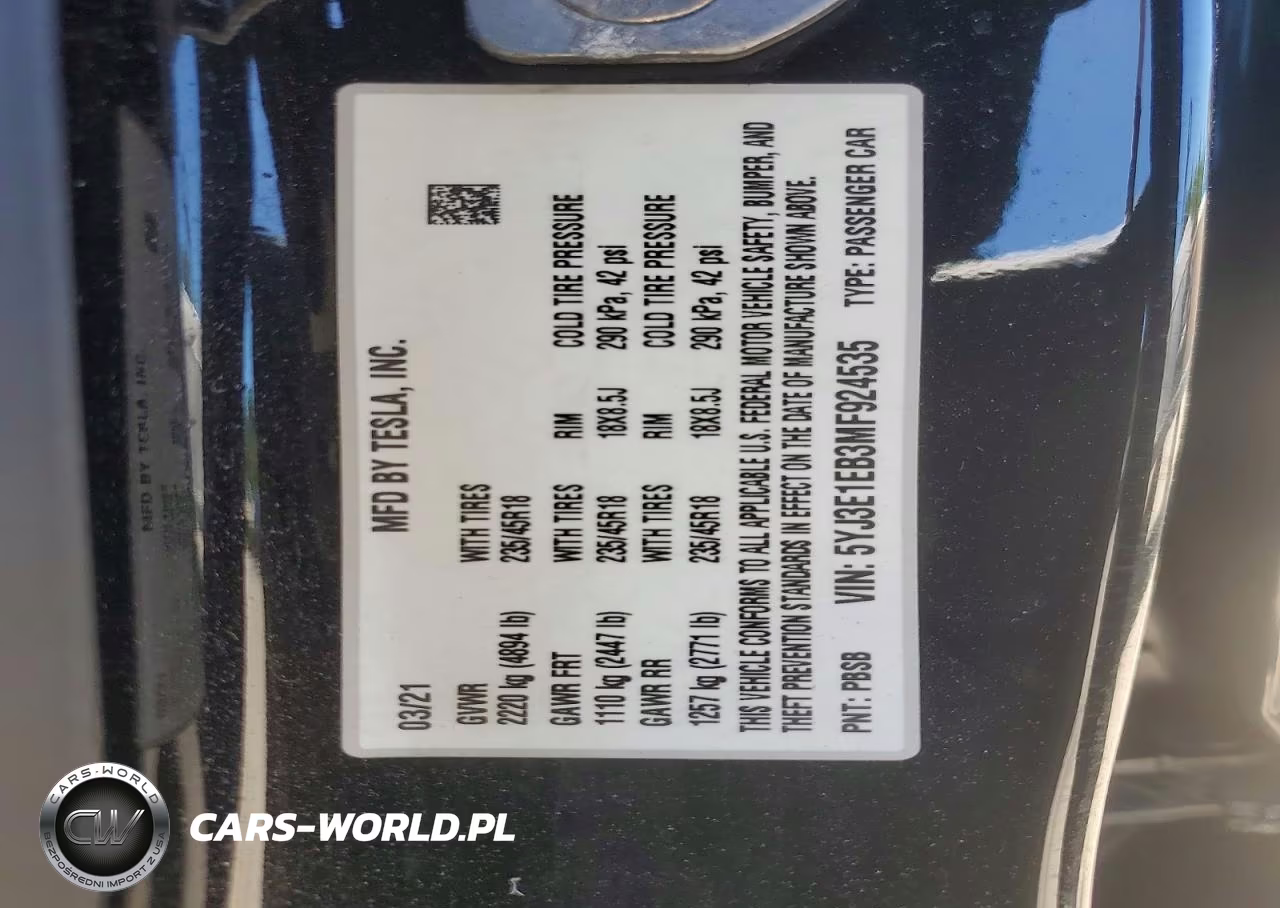 2021 Tesla Model 3 VIN:5YJ3E1EB3MF924535 - 13