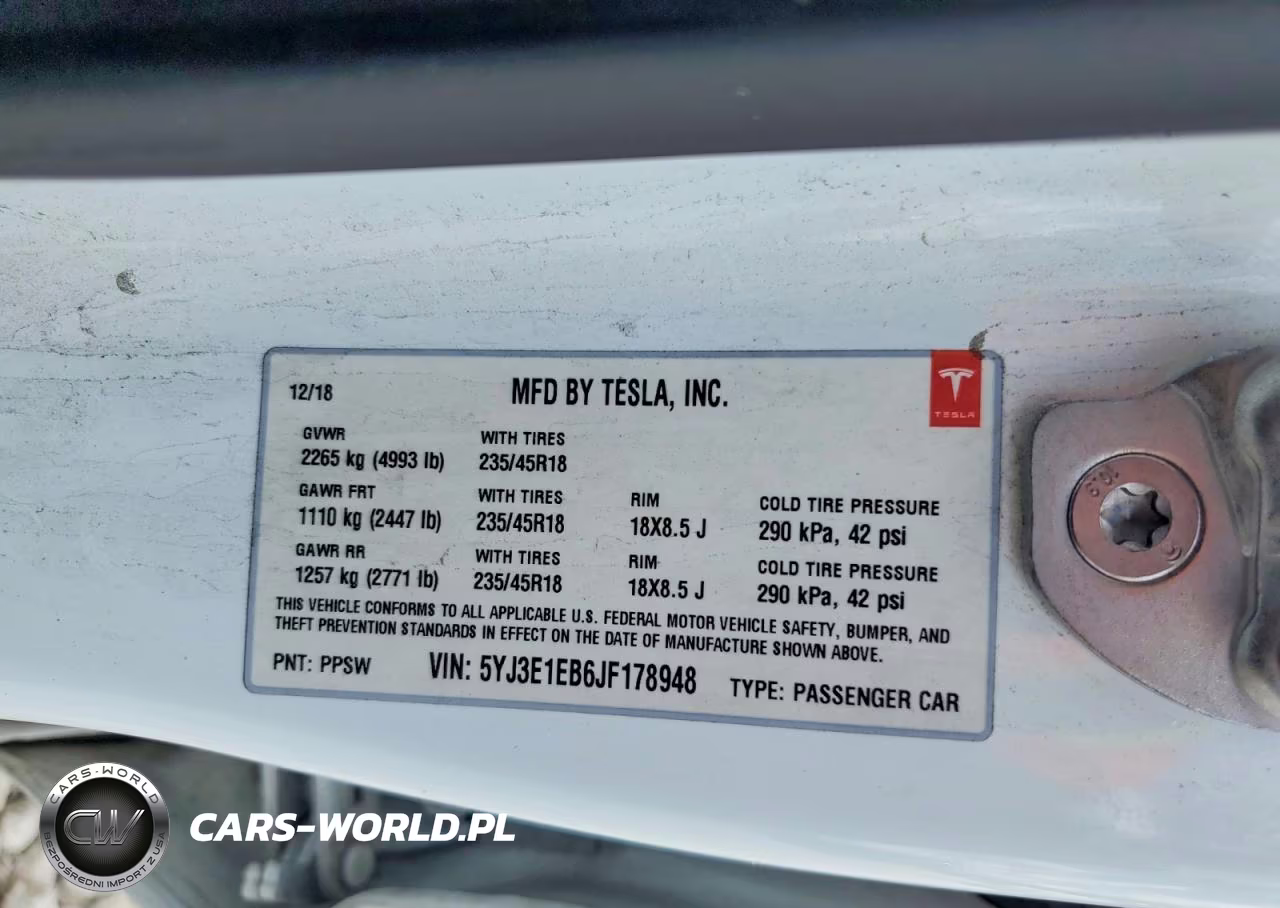 2018 Tesla Model 3 VIN:5YJ3E1EB6JF178948 - 13