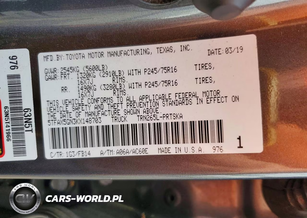 2019 Toyota Tacoma Sr VIN:5TFAX5GN3KX148703 - 12