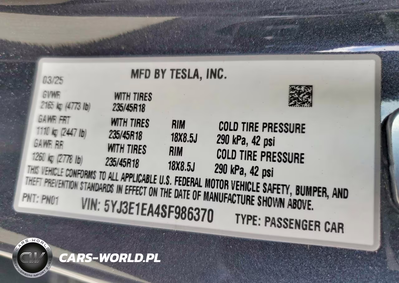 2025 Tesla Model 3 VIN:5YJ3E1EA4SF986370 - 12