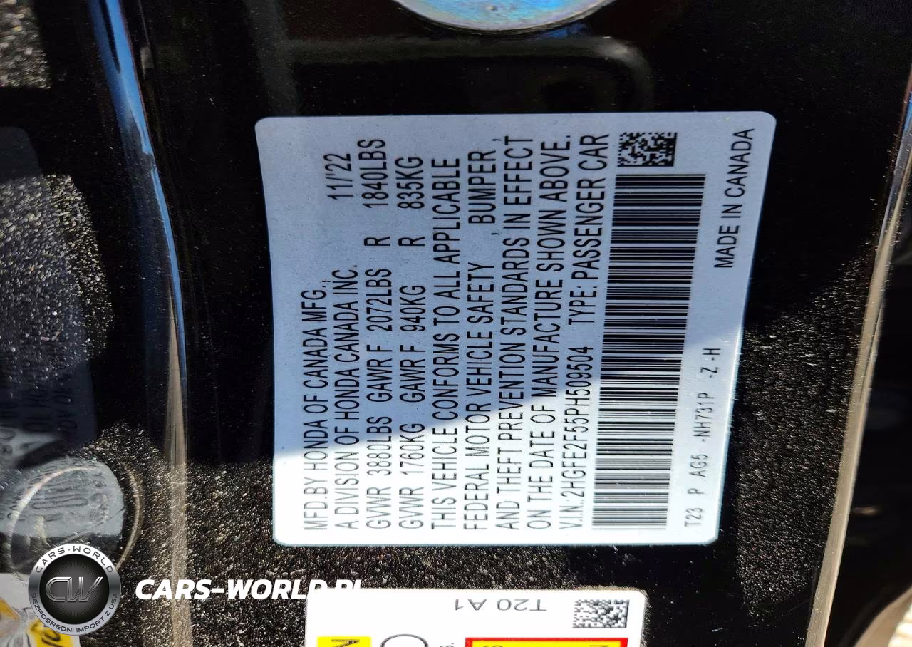 2023 Honda Civic Sport VIN:2HGFE2F55PH509504 - 12