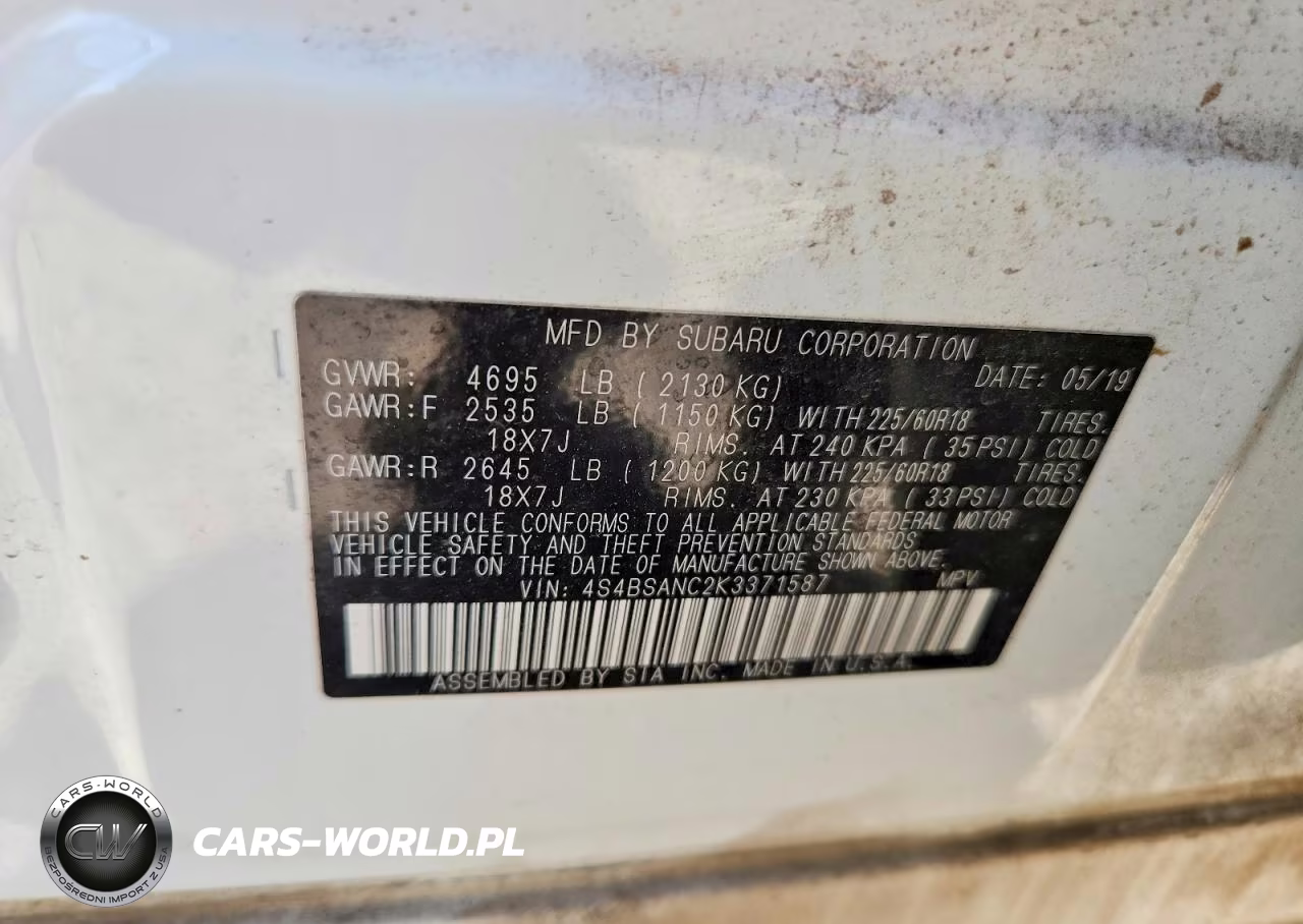 2019 Subaru Outback 2.5I Limited VIN:4S4BSANC2K3371587 - 14