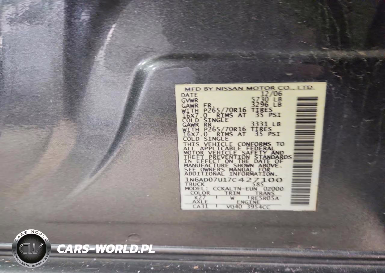 2007 Nissan Frontier Se VIN:1N6AD07U17C427100 - 12